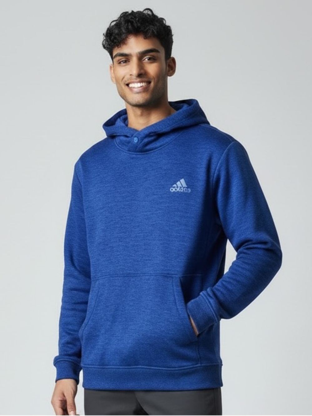 Adidas Climawarm Men’s L Blue Fleece Pullover Hoodie Kangaroo Pockets